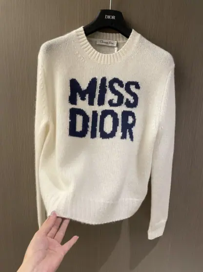 Replica Dior Ecru Cashmere and Silk Knit with Blue Miss Dior Graffiti Motif Sweater #3416 - Image 5