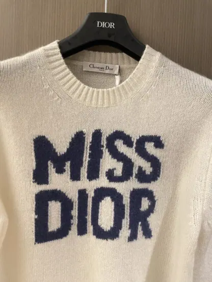 Replica Dior Ecru Cashmere and Silk Knit with Blue Miss Dior Graffiti Motif Sweater #3416 - Image 6
