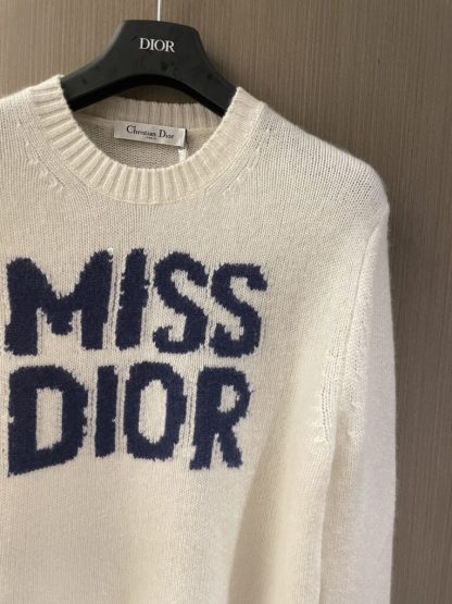 Replica Dior Ecru Cashmere and Silk Knit with Blue Miss Dior Graffiti Motif Sweater #3416 - Image 8