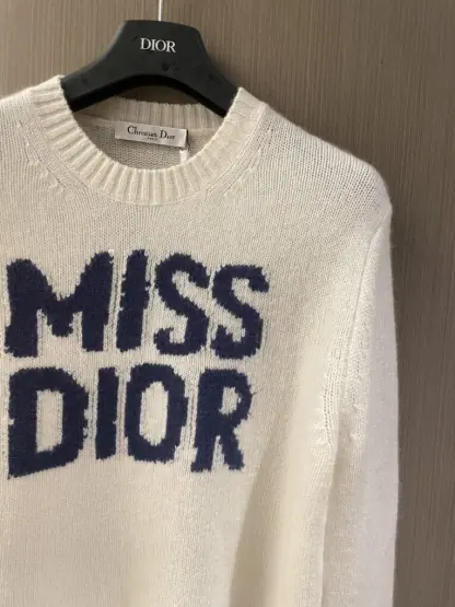 Replica Dior Ecru Cashmere and Silk Knit with Blue Miss Dior Graffiti Motif Sweater #3416 - Image 8