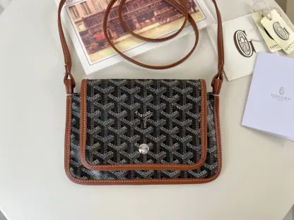 Replica Goyard Plumet Pocket Wallet Strap Bags Black & Tan #3384 - Image 13