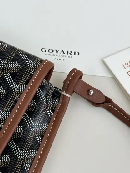 Replica Goyard Plumet Pocket Wallet Strap Bags Black & Tan #3384 - Image 5
