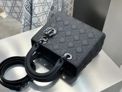 Replica Medium Lady Dior Bag Black Ultramatte Cannage Calfskin #3480 - Image 8