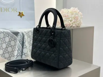 Replica Medium Lady Dior Bag Black Ultramatte Cannage Calfskin #3480 - Image 12