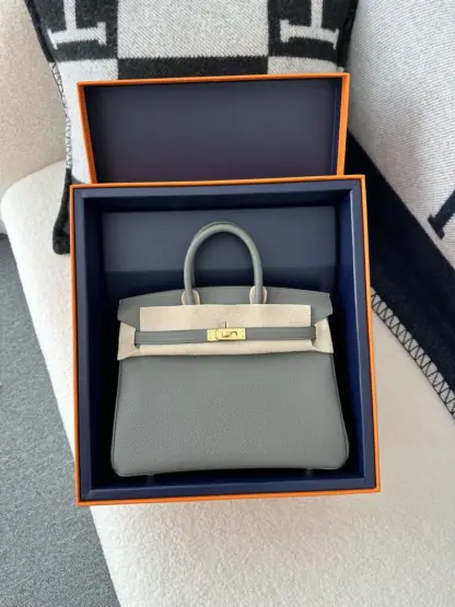 Replica Hermes Birkin 25cm 0L Gris Meyer Handmade Hand Stitching Togo Gold #3528 - Image 7