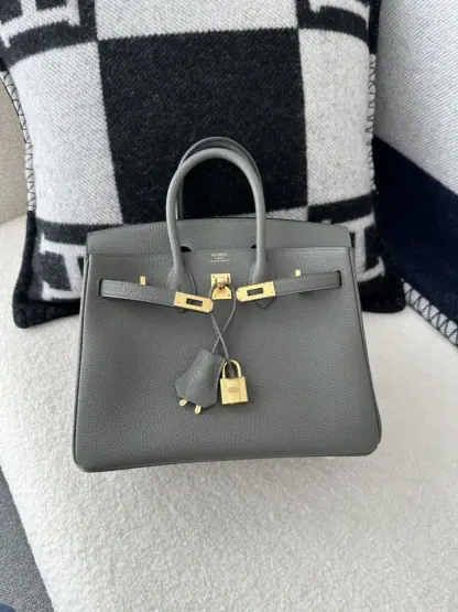Replica Hermes Birkin 25cm 0L Gris Meyer Handmade Hand Stitching Togo Gold #3528 - Image 9