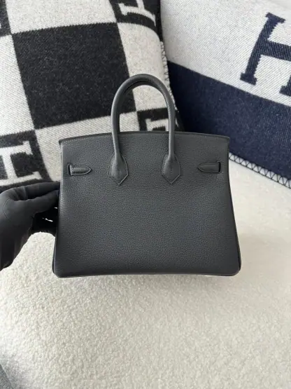 Replica Hermes Birkin 25cm CK89 Noir Handmade Hand Stitching Togo Sliver #3526 - Image 8