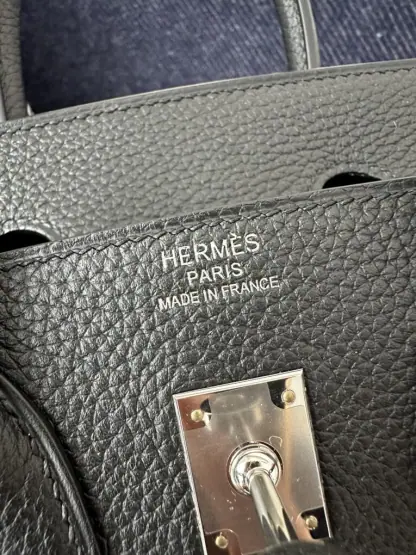 Replica Hermes Birkin 25cm CK89 Noir Handmade Hand Stitching Togo Sliver #3526 - Image 3