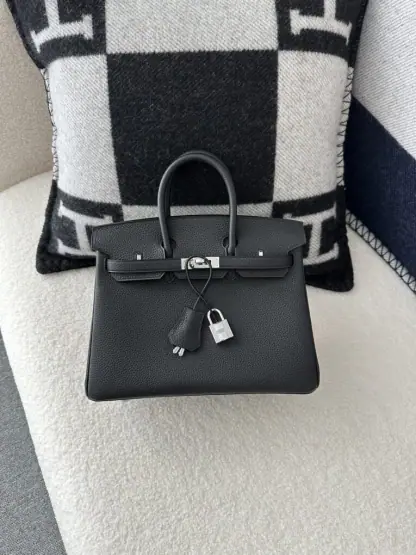Replica Hermes Birkin 25cm CK89 Noir Handmade Hand Stitching Togo Sliver #3526 - Image 10
