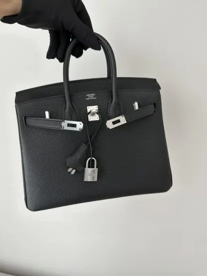 Replica Hermes Birkin 25cm CK89 Noir Handmade Hand Stitching Togo Sliver #3526 - Image 9