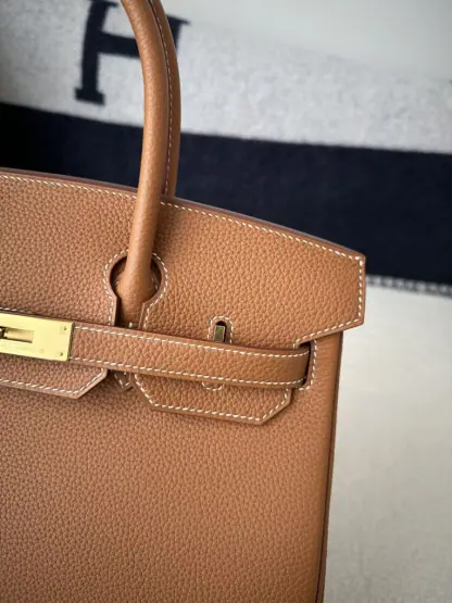 Replica Hermes Birkin 30cm CC37 Gold Handmade Hand Stitching togo Gold #3525 - Image 7