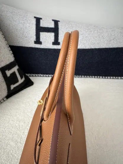 Replica Hermes Birkin 30cm CC37 Gold Handmade Hand Stitching togo Gold #3525 - Image 9