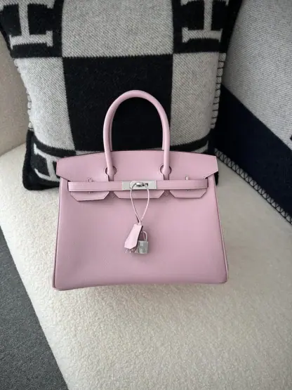 Replica Hermes Birkin 30cm 3Q Pink Handmade Hand Stitching Epsom Gold #3524 - Image 11