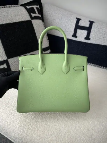 Replica Hermes Birkin 30cm 3I Vert Criquet Handmade Hand Stitching Epsom Gold #3523 - Image 10