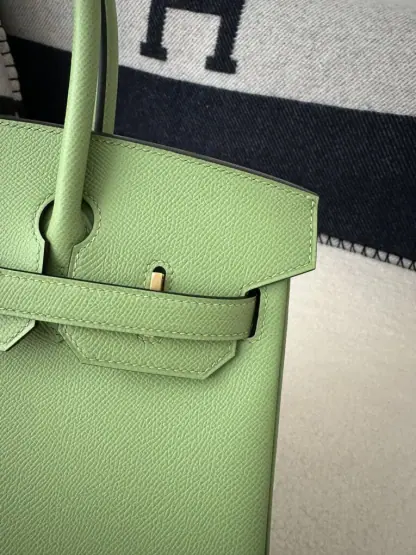 Replica Hermes Birkin 30cm 3I Vert Criquet Handmade Hand Stitching Epsom Gold #3523 - Image 6