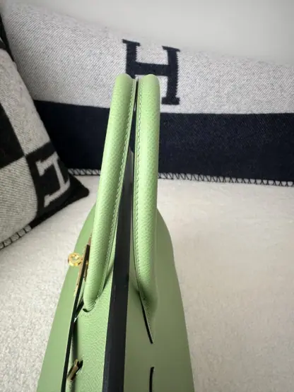Replica Hermes Birkin 30cm 3I Vert Criquet Handmade Hand Stitching Epsom Gold #3523 - Image 12