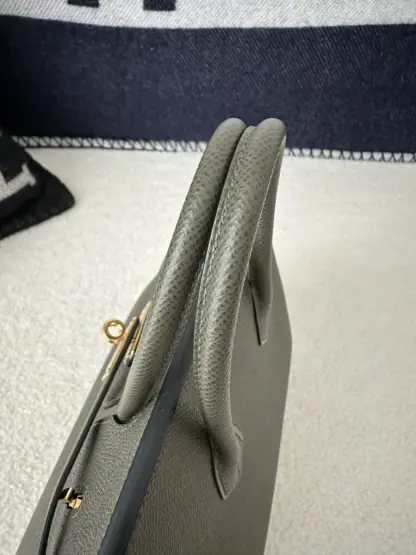 Replica Hermes Birkin 25cm C6 Vert de Gris Handmade Hand Stitching Epsom Gold #3522 - Image 4
