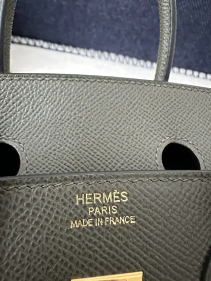 Replica Hermes Birkin 25cm C6 Vert de Gris Handmade Hand Stitching Epsom Gold #3522 - Image 5