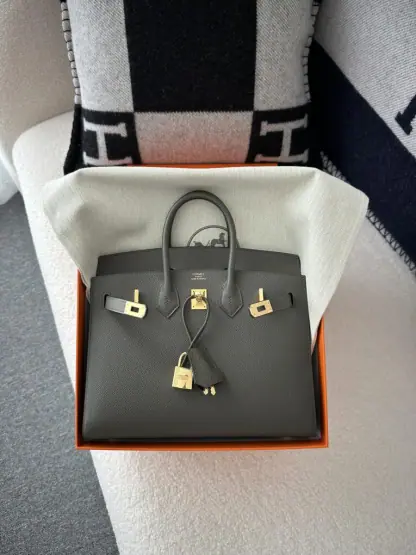 Replica Hermes Birkin 25cm C6 Vert de Gris Handmade Hand Stitching Epsom Gold #3522 - Image 12