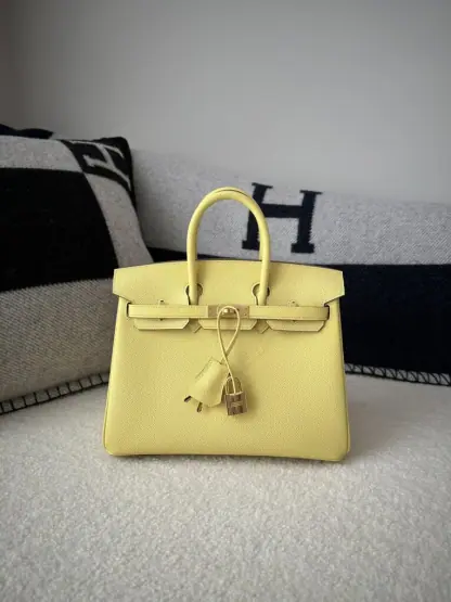 Replica Hermes Birkin 25cm 1Z Jaune poussin Handmade Hand Stitching Epsom Gold #3519 - Image 13