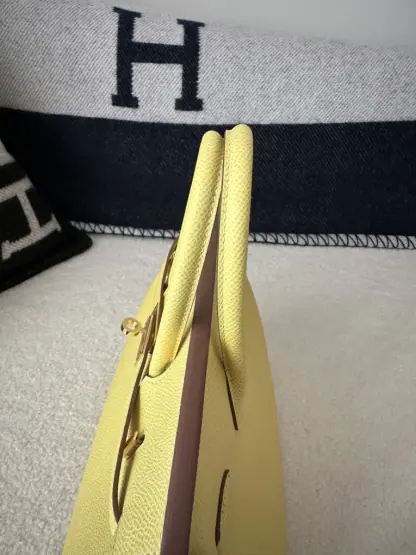 Replica Hermes Birkin 25cm 1Z Jaune poussin Handmade Hand Stitching Epsom Gold #3519 - Image 10