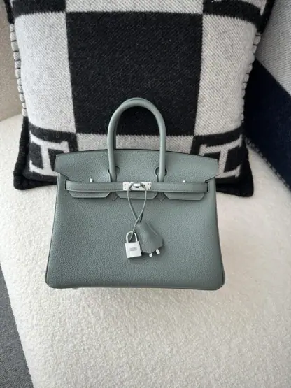 Replica Hermes Birkin 25cm CK63 Vert Amande Handmade Hand Stitching Togo Sliver #3518 - Image 11