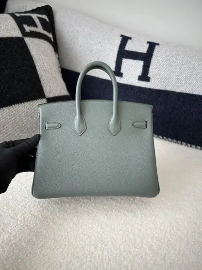 Replica Hermes Birkin 25cm CK63 Vert Amande Handmade Hand Stitching Togo Sliver #3518 - Image 7