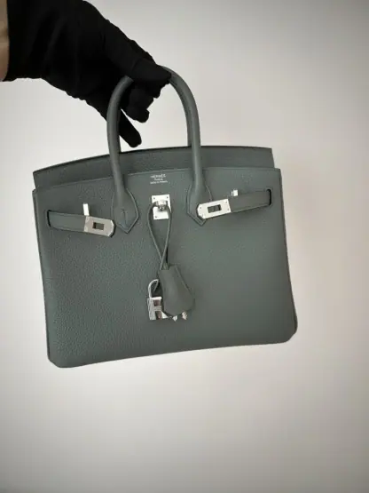 Replica Hermes Birkin 25cm CK63 Vert Amande Handmade Hand Stitching Togo Sliver #3518 - Image 4