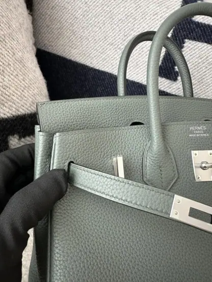 Replica Hermes Birkin 25cm CK63 Vert Amande Handmade Hand Stitching Togo Sliver #3518 - Image 5
