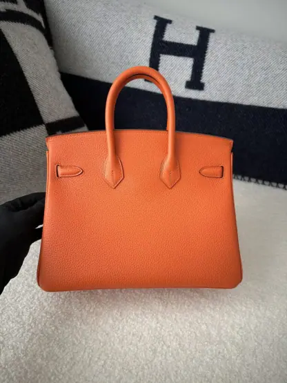 Replica Hermes Birkin 25cm CK93 Orange Handmade Hand Stitching Togo Sliver #3517 - Image 9