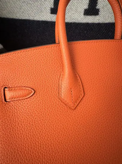 Replica Hermes Birkin 25cm CK93 Orange Handmade Hand Stitching Togo Sliver #3517 - Image 5