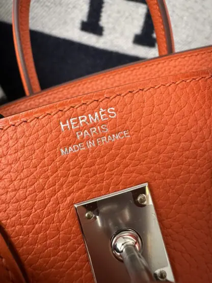 Replica Hermes Birkin 25cm CK93 Orange Handmade Hand Stitching Togo Sliver #3517 - Image 2