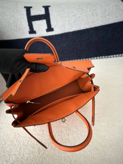 Replica Hermes Birkin 25cm CK93 Orange Handmade Hand Stitching Togo Sliver #3517 - Image 6