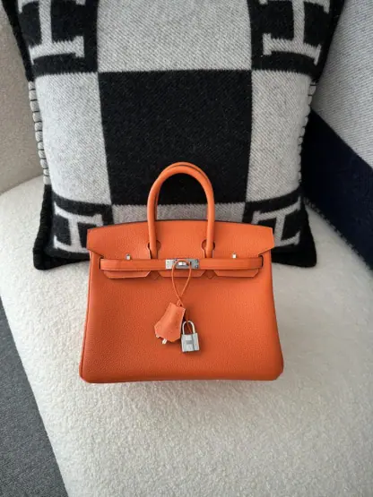 Replica Hermes Birkin 25cm CK93 Orange Handmade Hand Stitching Togo Sliver #3517 - Image 11