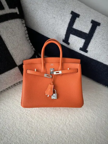 Replica Hermes Birkin 25cm CK93 Orange Handmade Hand Stitching Togo Sliver #3517 - Image 12
