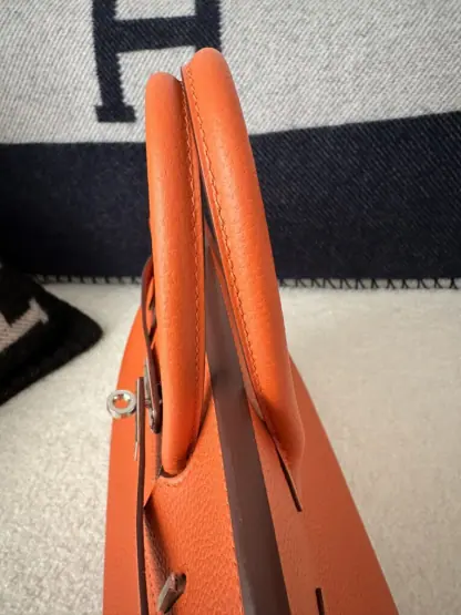 Replica Hermes Birkin 25cm CK93 Orange Handmade Hand Stitching Togo Sliver #3517 - Image 8
