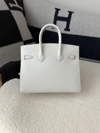 Replica Hermes Birkin 25cm M4 Gris pale Handmade Hand Stitching Epsom Sliver #3515 - Image 10