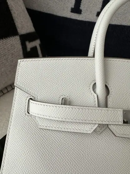 Replica Hermes Birkin 25cm M4 Gris pale Handmade Hand Stitching Epsom Sliver #3515 - Image 3