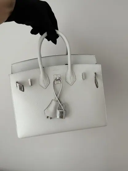 Replica Hermes Birkin 25cm M4 Gris pale Handmade Hand Stitching Epsom Sliver #3515 - Image 4