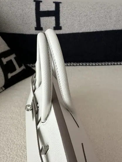 Replica Hermes Birkin 25cm M4 Gris pale Handmade Hand Stitching Epsom Sliver #3515 - Image 5