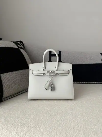 Replica Hermes Birkin 25cm M4 Gris pale Handmade Hand Stitching Epsom Sliver #3515 - Image 11