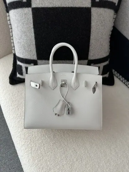 Replica Hermes Birkin 25cm M4 Gris pale Handmade Hand Stitching Epsom Sliver #3515 - Image 6