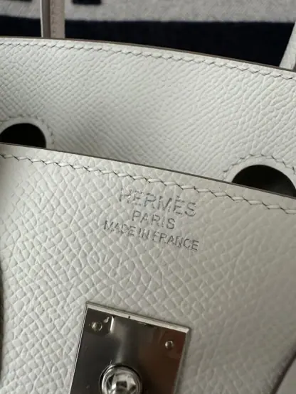 Replica Hermes Birkin 25cm M4 Gris pale Handmade Hand Stitching Epsom Sliver #3515 - Image 8