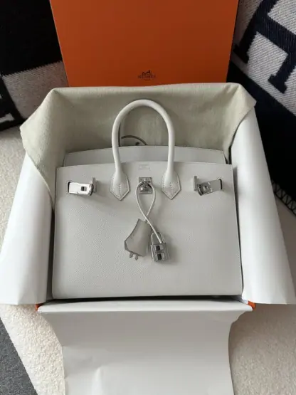 Replica Hermes Birkin 25cm M4 Gris pale Handmade Hand Stitching Epsom Sliver #3515 - Image 14