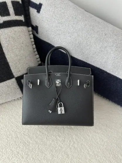 Replica Hermes Birkin 25cm CK89 Noir Handmade Hand Stitching Epsom Sliver #3512 - Image 8