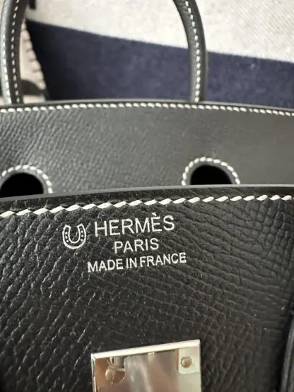 Replica Hermes Birkin 25cm CK89 Noir Handmade Hand Stitching Epsom Sliver #3512 - Image 4