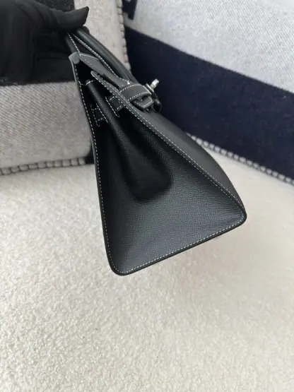 Replica Hermes Birkin 25cm CK89 Noir Handmade Hand Stitching Epsom Sliver #3512 - Image 9