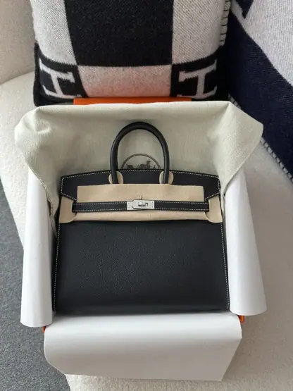Replica Hermes Birkin 25cm CK89 Noir Handmade Hand Stitching Epsom Sliver #3512 - Image 13
