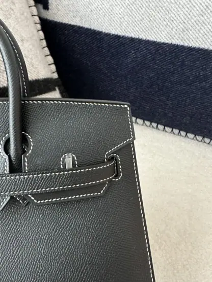 Replica Hermes Birkin 25cm CK89 Noir Handmade Hand Stitching Epsom Sliver #3512 - Image 10