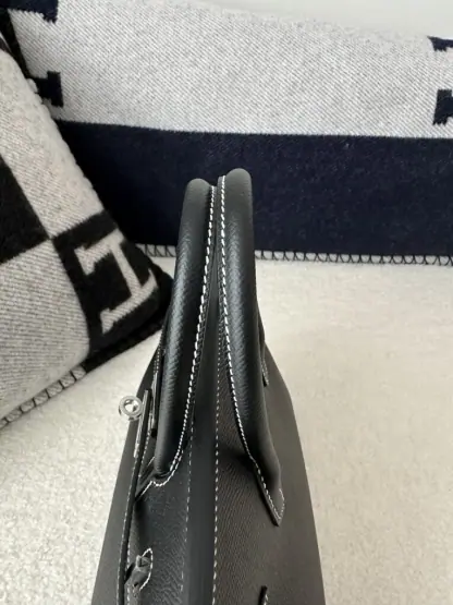 Replica Hermes Birkin 25cm CK89 Noir Handmade Hand Stitching Epsom Sliver #3512 - Image 11